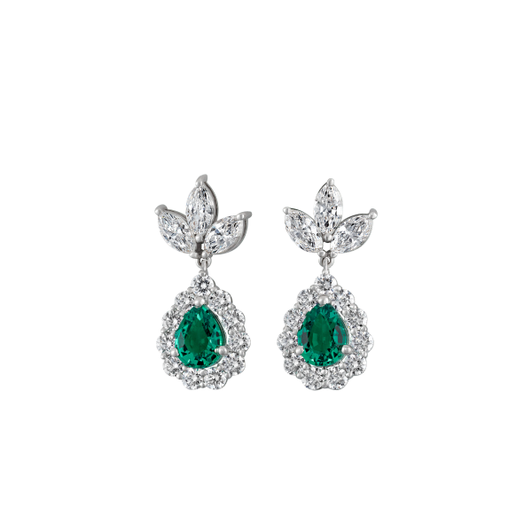 Emerald & Pear Diamond Earrings