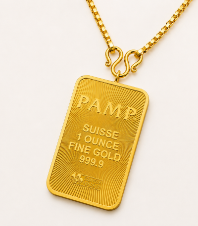 PAMP Suisse 1 Ounce 999.9 Fine Gold Bar Pendant with Gold Chain