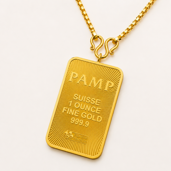 PAMP Suisse 1 Ounce 999.9 Fine Gold Bar Pendant with Gold Chain
